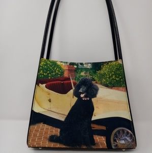 Vintage Poodle print handbag rhinestone feather